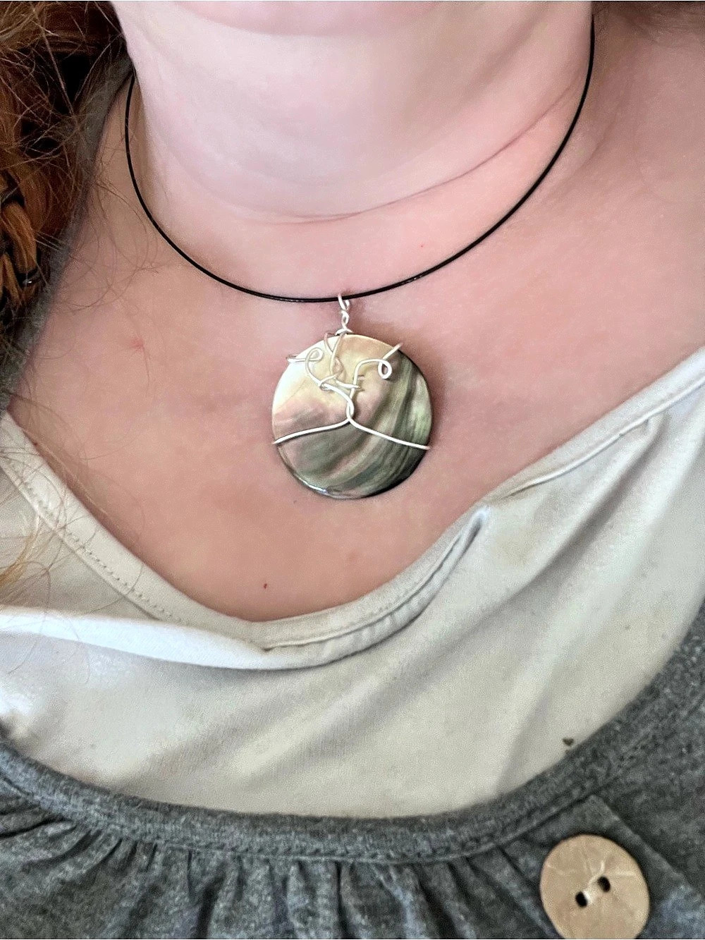 Wire Wrapped Abalone Pendant Choker